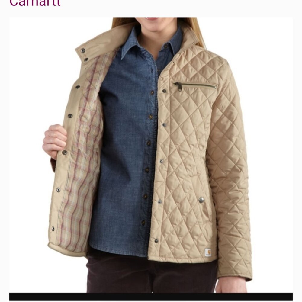 Carhartt Woman Tan Wellington Diamond Quilted Chore Utility Barn Jacket Sz Lr